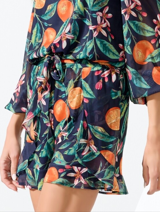 G by Giuliana Pants - NWT G By Giuliana Aria Mesh Knit Pull On Ruffled Shorts Citrus Fruits Resort L